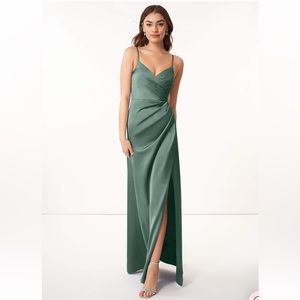 AZAZIE MACI
A-Line Pleated Stretch Satin Floor-Length Dress Eucalyptus